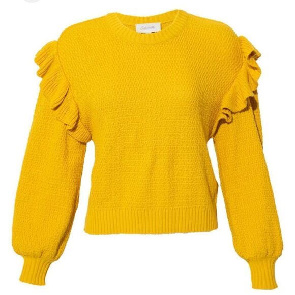 CLEOBELLA Yara Sweater Flutter Sleeve‎ Knit Sweater Citron Yellow Size Small - Picture 2 of 5